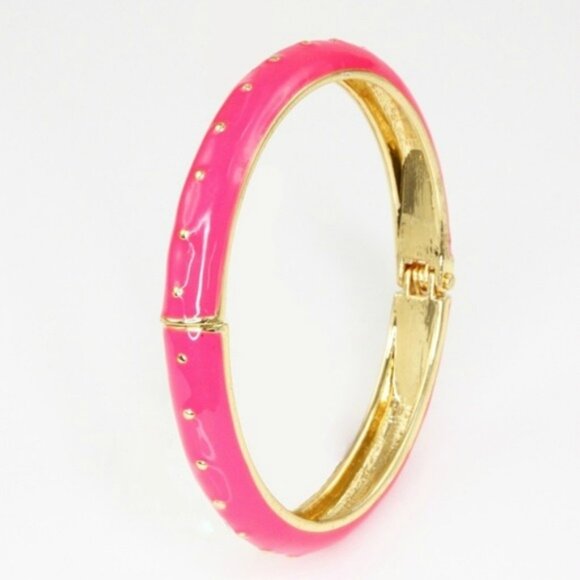 "Preema" Hinge Bangle Bracelet Coral Pink Gold Enamel - Picture 1 of 7